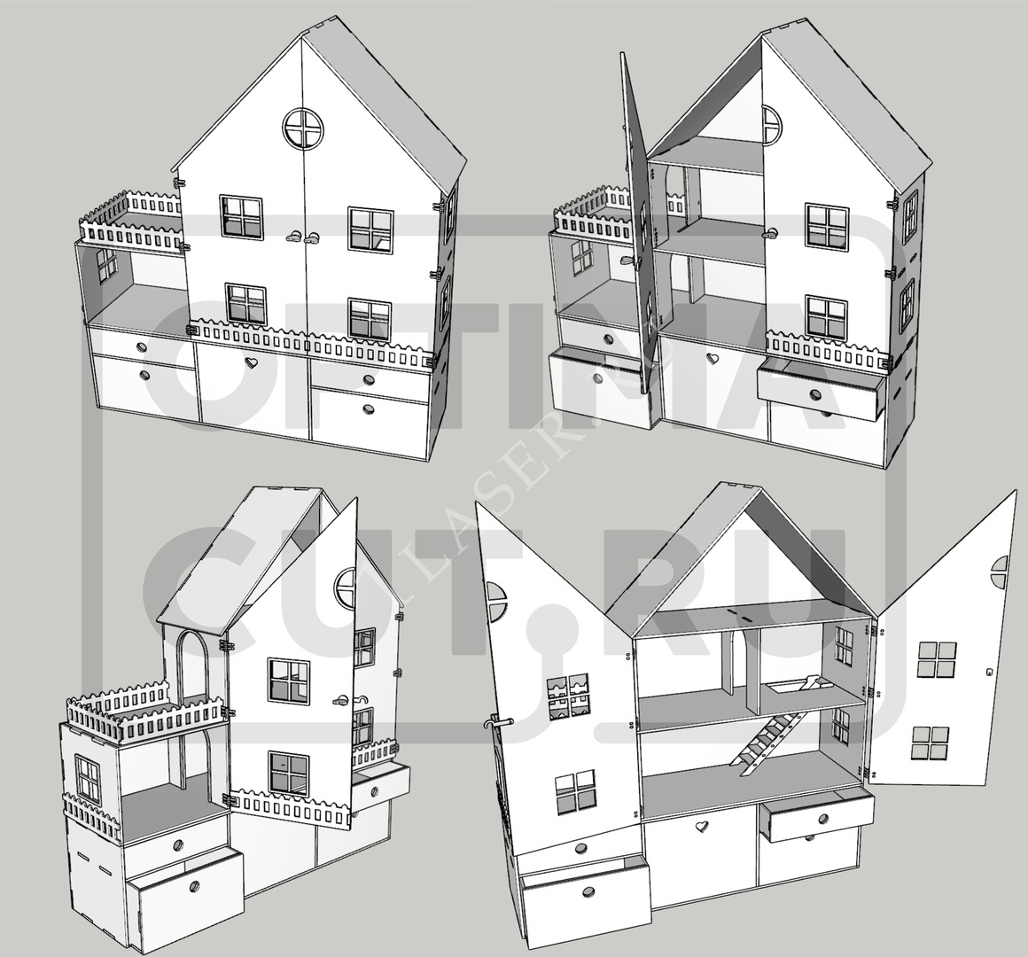 Макет Макет кукольный дом для лазерной резки на фанере.